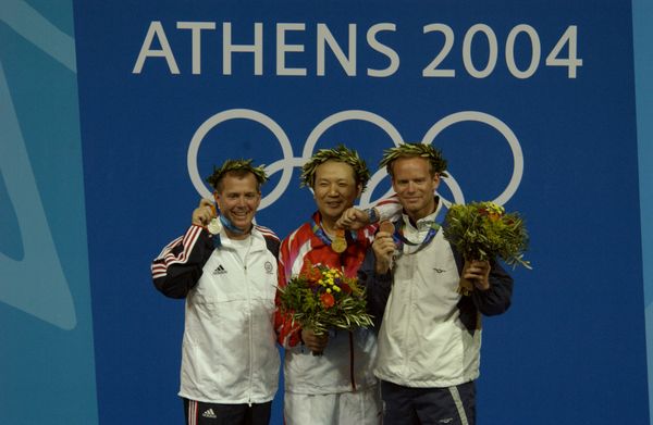 2004 Olympics medal ceremony for the Men s 50m Three Position Rifle Competition
